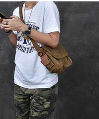 Canvas Leather Mens Womens Dark Gray Vintage Side Bag Khaki Messenger Bag Small Shoulder Bag For Men