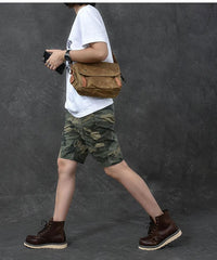 Canvas Leather Mens Womens Dark Gray Vintage Side Bag Khaki Messenger Bag Small Shoulder Bag For Men