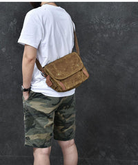 Canvas Leather Mens Womens Dark Gray Vintage Side Bag Khaki Messenger Bag Small Shoulder Bag For Men