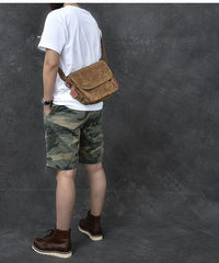 Canvas Leather Mens Womens Dark Gray Vintage Side Bag Khaki Messenger Bag Small Shoulder Bag For Men