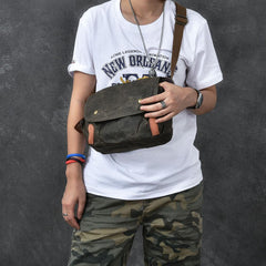 Canvas Leather Mens Womens Dark Gray Vintage Side Bag Khaki Messenger Bag Small Shoulder Bag For Men