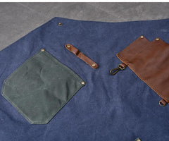 Canvas Leather Mens Womens Blue Craftsman Apron Cafe Staff Apron Work Apron for Men