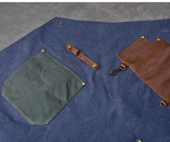 Canvas Leather Mens Womens Blue Craftsman Apron Cafe Staff Apron Work Apron for Men