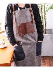 Canvas Leather Mens Womens Gray Craftsman Cafe Staff Clothes Work Apron for Men