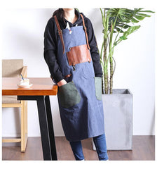 Canvas Leather Mens Womens Gray Craftsman Cafe Staff Clothes Work Apron for Men