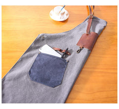 Canvas Leather Mens Womens Gray Craftsman Cafe Staff Clothes Work Apron for Men