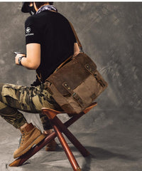 Canvas Leather Mens Womens Green Briefcase Side Bag Brown Messenger Bag Shoulder Bag For Men