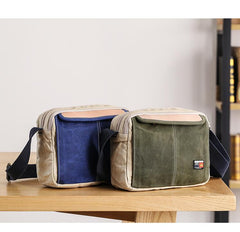 Canvas Leather Mens Womens Green Small 10'' Side Bag Blue Messenger Bag Small Shoulder Bag For Men
