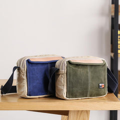 Canvas Leather Mens Womens Green Small 10'' Side Bag Blue Messenger Bag Small Shoulder Bag For Men
