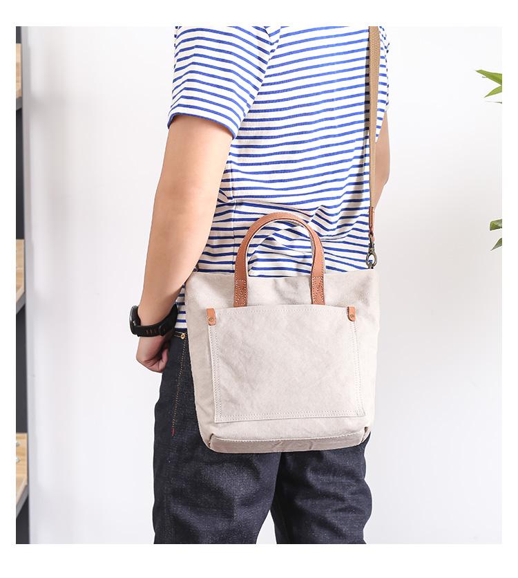 Small Messenger Canvas Tote Bag with Long Straps