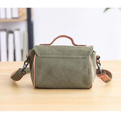 Canvas Leather Womens Green handbag Side Bag Khaki Messenger Bag Small Shoulder Bag For Men