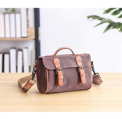Canvas Leather Womens Green handbag Side Bag Khaki Messenger Bag Small Shoulder Bag For Men