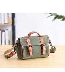 Canvas Leather Womens Green handbag Side Bag Khaki Messenger Bag Small Shoulder Bag For Men