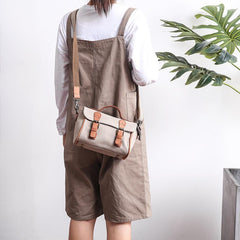 Canvas Leather Womens Green handbag Side Bag Khaki Messenger Bag Small Shoulder Bag For Men