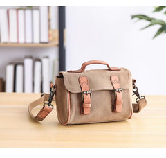 Canvas Leather Womens Green handbag Side Bag Khaki Messenger Bag Small Shoulder Bag For Men