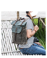 Waxed Canvas Mens Womens 15‘’ Computer Backpack Green School Backpack Hiking Backpack for Men