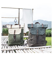 Waxed Canvas Mens Womens 15‘’ Computer Backpack Green School Backpack Hiking Backpack for Men
