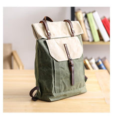 Waxed Canvas Mens Womens 15‘’ Computer Backpack Green School Backpack Hiking Backpack for Men