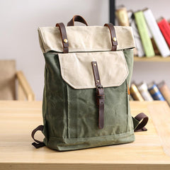 Waxed Canvas Mens Womens 15‘’ Computer Backpack Green School Backpack Hiking Backpack for Men