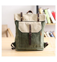 Waxed Canvas Mens Womens 15‘’ Computer Backpack Green School Backpack Hiking Backpack for Men