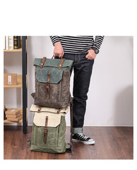 Waxed Canvas Mens Womens 15‘’ Computer Backpack Green School Backpack Hiking Backpack for Men