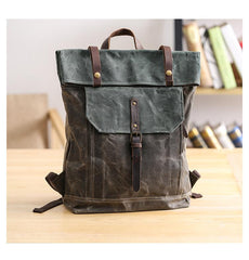 Waxed Canvas Mens Womens 15‘’ Computer Backpack Green School Backpack Hiking Backpack for Men