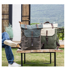 Waxed Canvas Mens Womens 15‘’ Computer Backpack Green School Backpack Hiking Backpack for Men