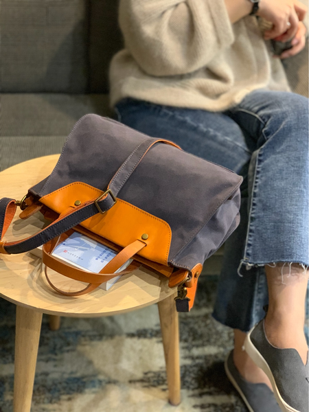Vintage WOmens Canvas Leather Handbag Shopper Purse Shoulder Side Purse for Ladi DD82608136