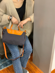 Vintage WOmens Canvas Leather Handbag Shopper Purse Shoulder Side Purse for Ladies