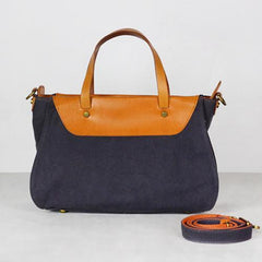 Vintage WOmens Canvas Leather Handbag Shopper Purse Shoulder Side Purse for Ladies