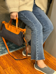 Vintage WOmens Canvas Leather Handbag Shopper Purse Shoulder Side Purse for Ladies