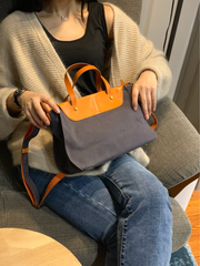 Vintage WOmens Canvas Leather Handbag Shopper Purse Shoulder Side Purse for Ladies