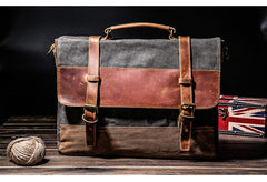 Canvas Leather Mens Side Bag Gray 14'' Briefcase Postman Bag Messenger Bag for Men