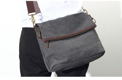 Canvas Mens 13‘’ Side Bag Courier Bag Gray Postman Bag Messenger Bag for Men