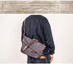 Canvas Mens Casual Beige 12‘’ Courier Bag Shoulder Bag Side Bag Messenger Bag for Men