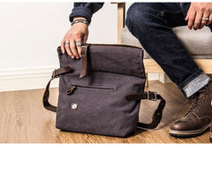 Canvas Mens Casual Beige 12‘’ Courier Bag Shoulder Bag Side Bag Messenger Bag for Men