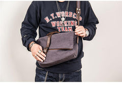 Canvas Mens Casual Beige 12‘’ Courier Bag Shoulder Bag Side Bag Messenger Bag for Men
