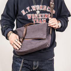 Canvas Mens Casual Beige 12‘’ Courier Bag Shoulder Bag Side Bag Messenger Bag for Men