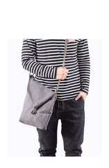 Canvas Mens Womens Casual Gray 12‘’ Shoulder Bag Courier Bag Side Bag Messenger Bag for Men