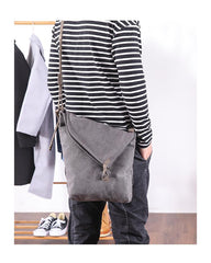 Canvas Mens Womens Casual Gray 12‘’ Shoulder Bag Courier Bag Side Bag Messenger Bag for Men
