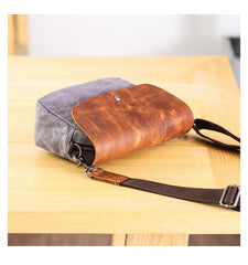 Leather Canvas Mens Small Side Bag Gray Courier Bag Postman Bag Messenger Bag for Men