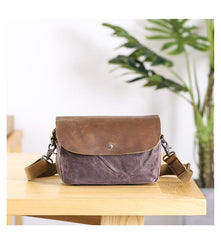 Leather Canvas Mens Small Side Bag Gray Courier Bag Postman Bag Messenger Bag for Men