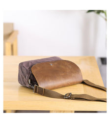 Leather Canvas Mens Small Side Bag Gray Courier Bag Postman Bag Messenger Bag for Men
