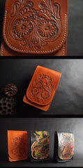 Tooled Carp Handmade Leather Mens Belt Pouch Waist Bag Belt Phone Bag Mobile Bag For Men