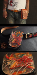 Tooled Carp Handmade Leather Mens Belt Pouch Waist Bag Belt Phone Bag Mobile Bag For Men