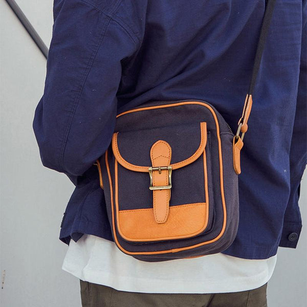 Casual Navy Blue Canvas MENS Vertical SIDE - Back View