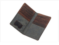 Casual Gray Canvas Leather Men's Long Wallet Bifold Cards Wallet Long Wallet For Men