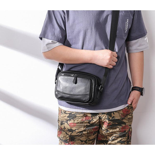 Casual Black Leather MENS Small Side Bags - Back View