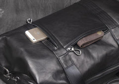 Casual Black Leather Men's Overnight Bag Large Travel Bag Luggage Weekender Bag For Men