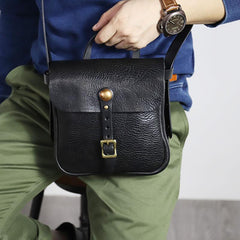 Casual Black Leather Mens Cool Square Side Bag Messenger Bag Vertical Brown Small Postman Courier Bag for Men